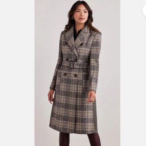 NWT $320 Ellen Tracy Mix Plaid Wool-Blend Belted Coat, Sz Large